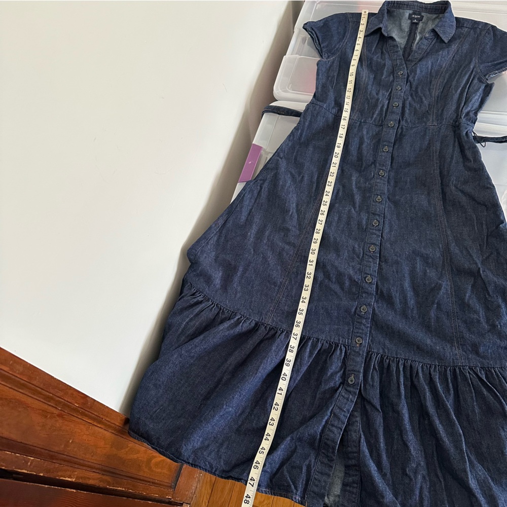 J. Crew Denim Tie Waist Tiered Hem Midi Dress Size 8 Old Money Preppy Minimalist - Picture 11 of 14